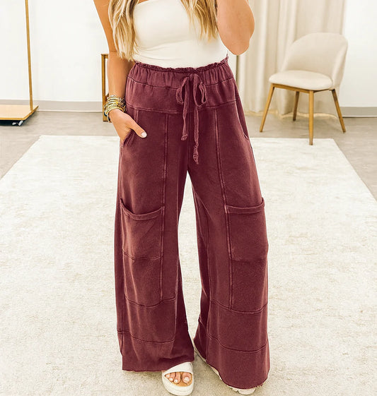 Wine Mineral Wash Pants