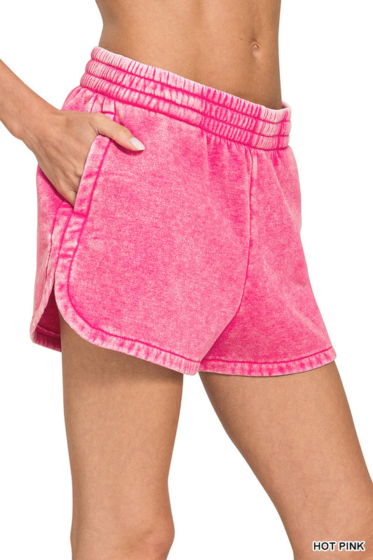 Hot Pink Acid Wash Dolphin Shorts