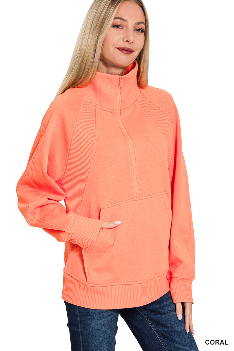 Coral Half-Zip Fleece Pullover