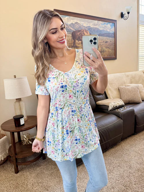 Sarah Ruffle Short Sleeve - Cottage Floral