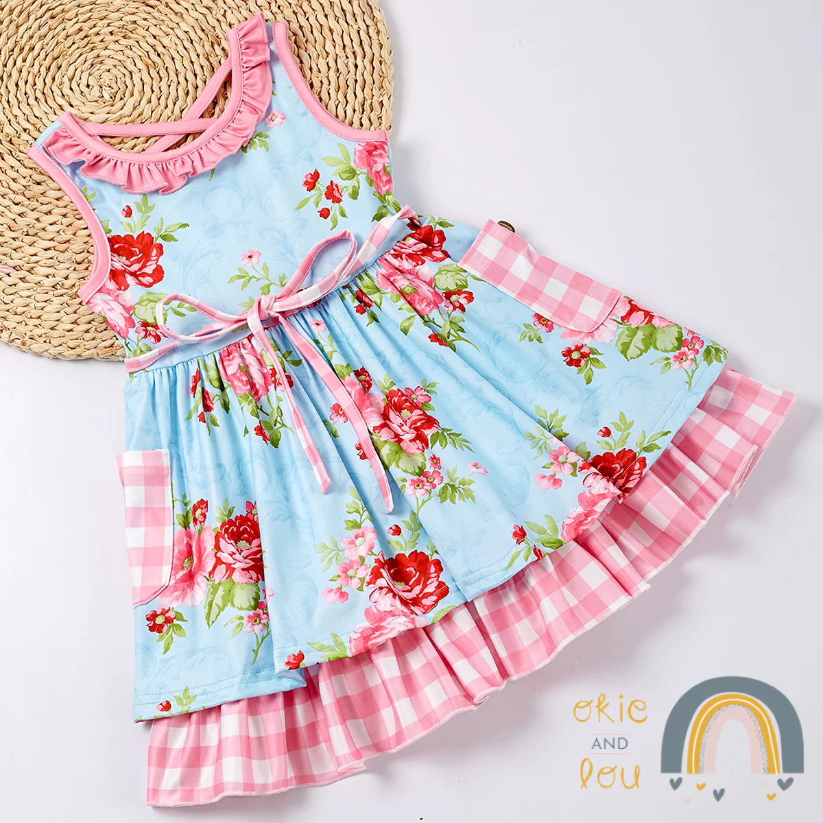 Plaid Roses Girls Twirl Dress