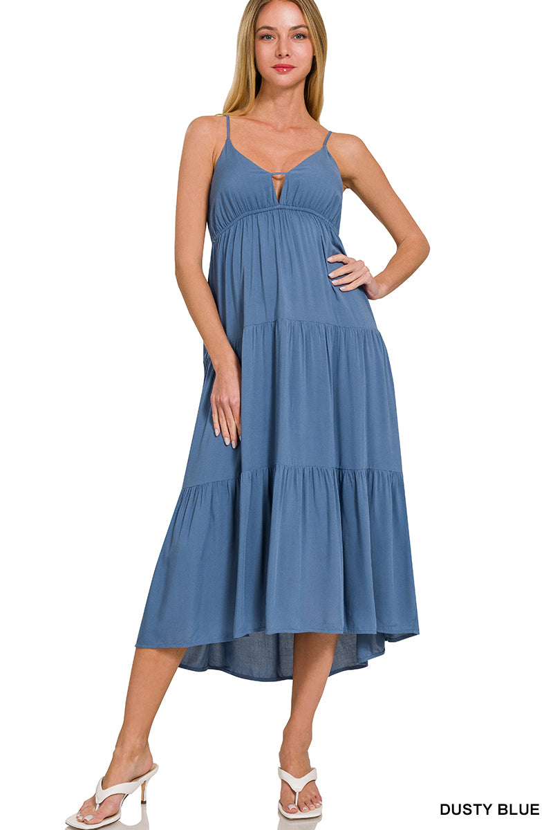 Woven Sweetheart Neckline Midi Dress
