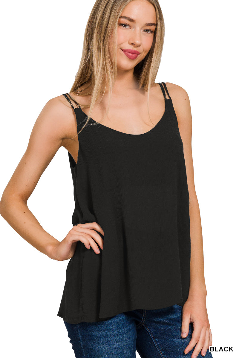 Woven Double Strap Cami Top--Black