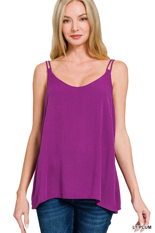 Woven Double Strap Cami Top--Plum