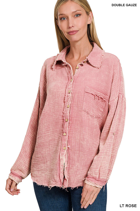 Washed Double Gauze Button Down Shirt
