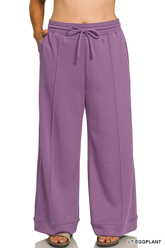 Eggplant PLUS Scuba Pintuck Wide Leg Pants
