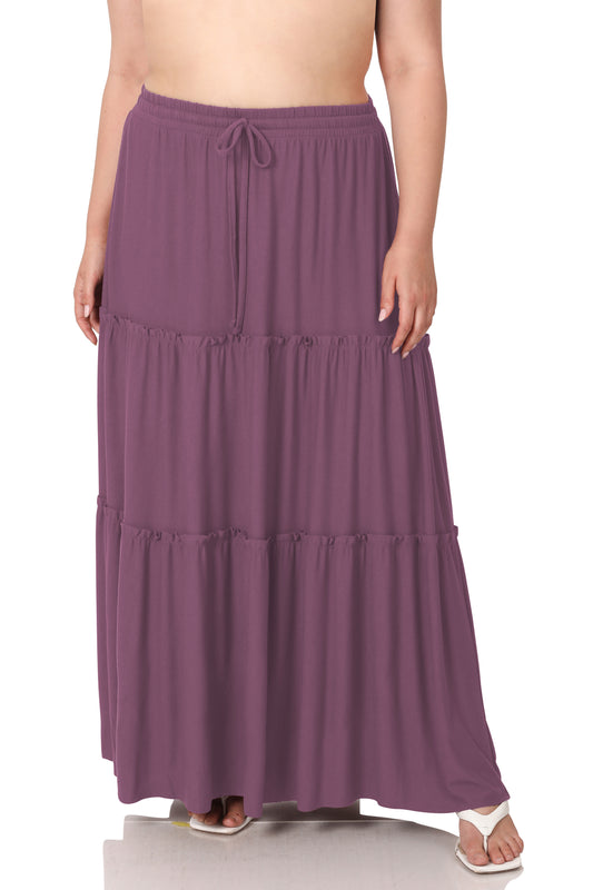 Tiered Ruffle Raw Hem Maxi Skirt (PLUS)