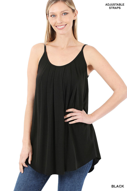 Black Pleated Spaghetti Cami w/ Adjustable Straps