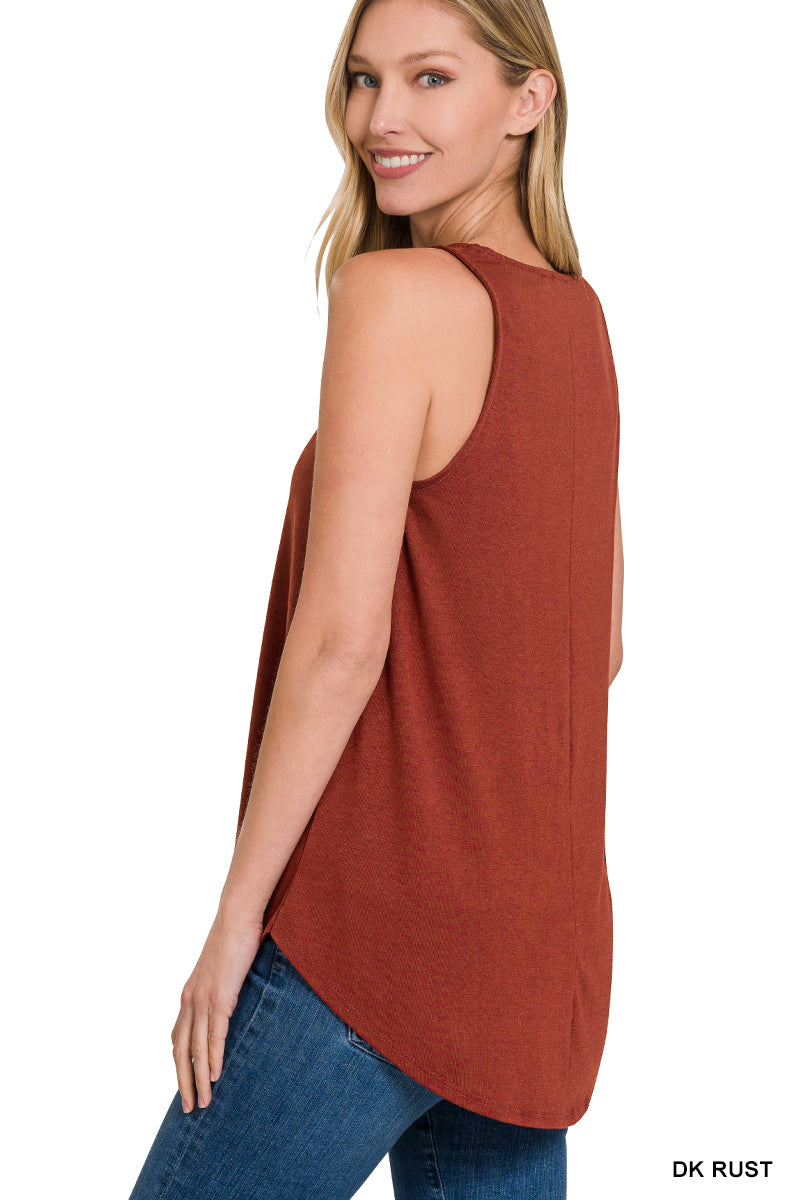 Sleeveless Round Neck Hem Top--Dark Rust