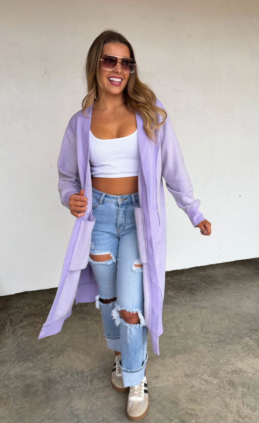 Lavender Desi Sweatshirt Cardigan