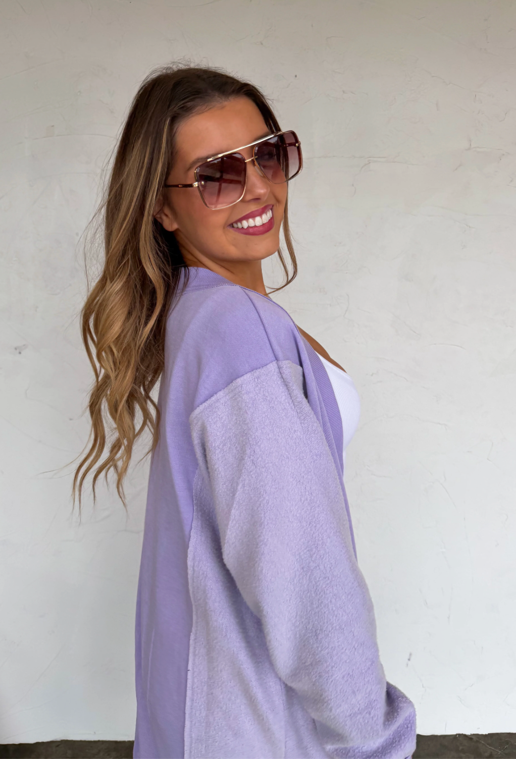 Lavender Desi Sweatshirt Cardigan