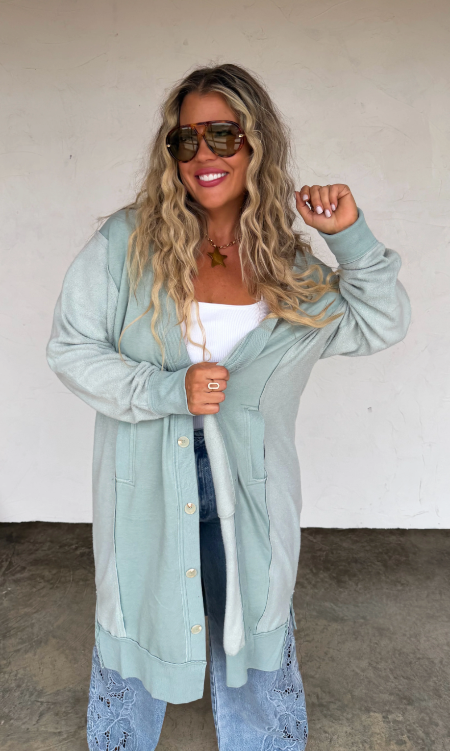 Sage Desi Sweatshirt Cardigan