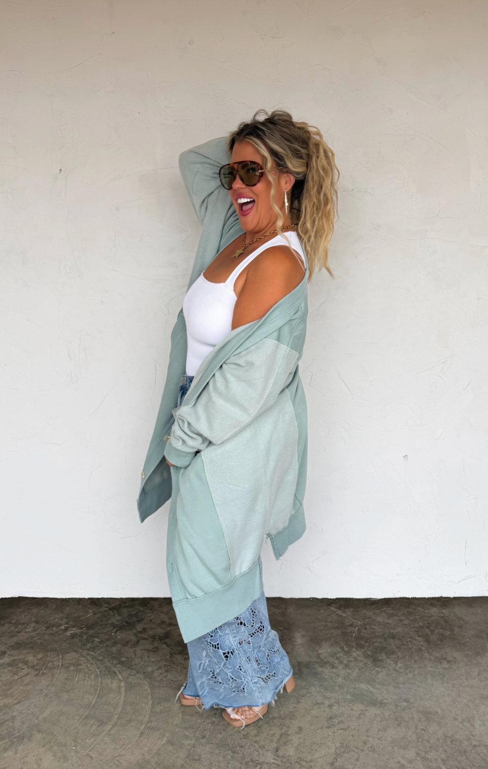 Sage Desi Sweatshirt Cardigan