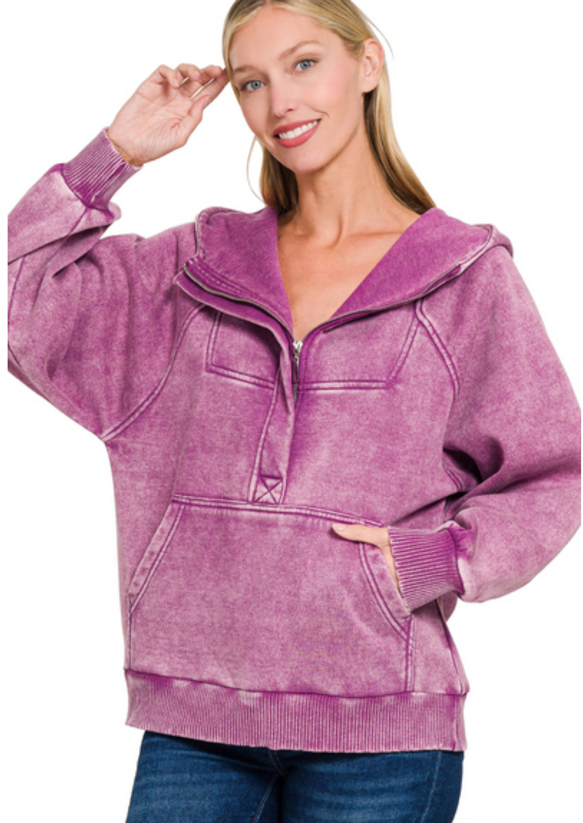 Light Plum Acid Wash Kangaroo Pocket Hoodie