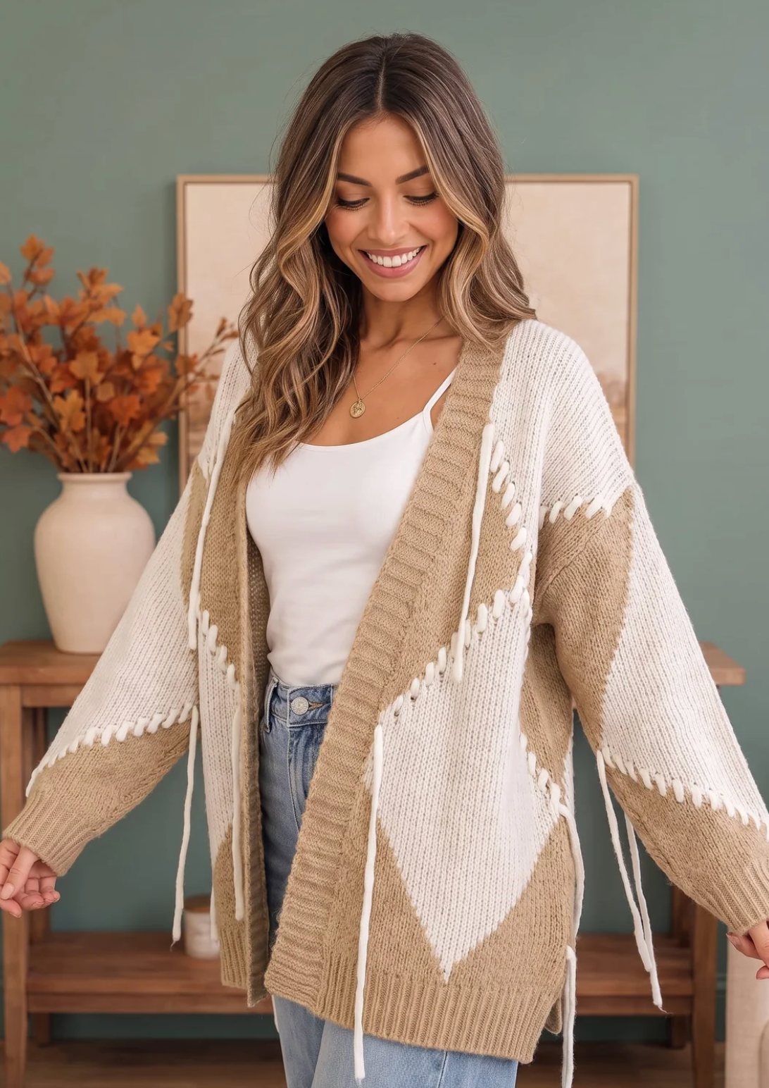 Two Tone Whipstitch Cardigan
