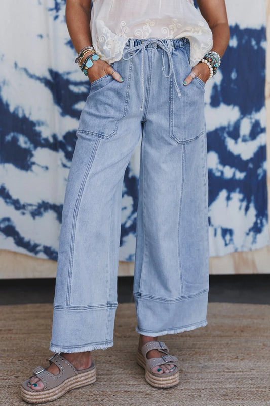 Light Wash Seam Detail Raw Hem Pants