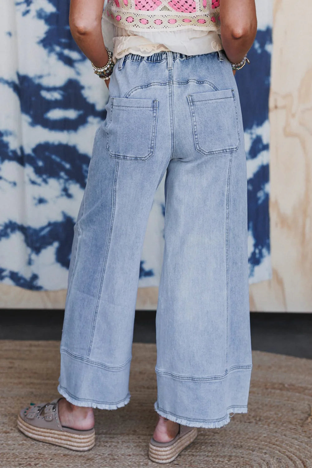 Light Wash Seam Detail Raw Hem Pants