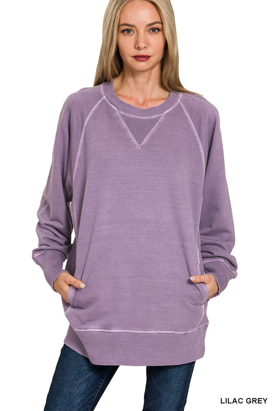 Lilac Gray French Terry Pullover w/ Pockets (PLUS)
