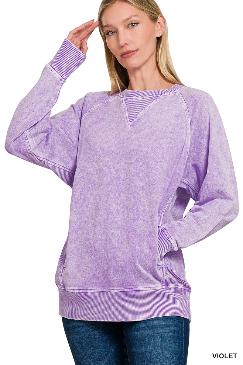 Violet Halo Washed French Terry Round Neck Pullover