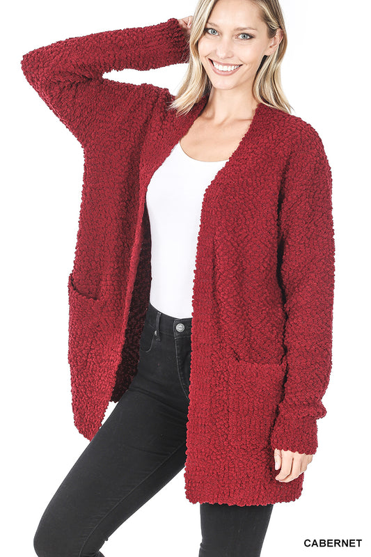 Cabernet Popcorn Sweater Cardigan w/ Pockets