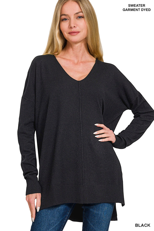 Black Hi-Low Center Seam Sweater