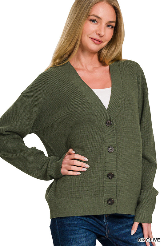 Dark Olive Button Sweater Cardigan