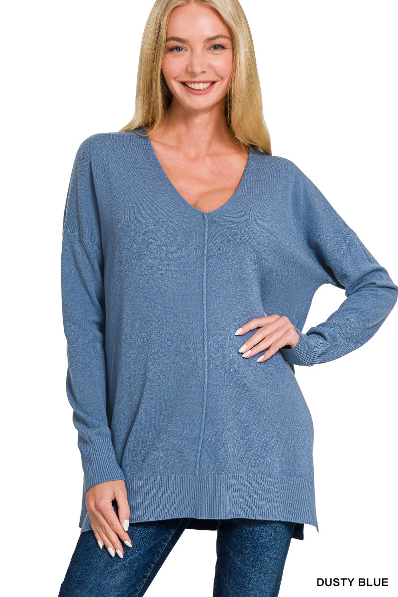 Kiara Front Seam Sweater--Dusty Blue