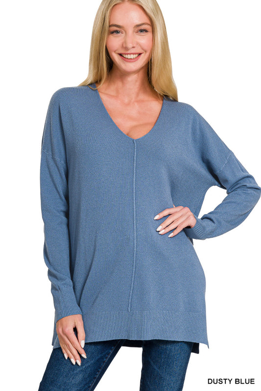 Kiara Front Seam Sweater--Dusty Blue