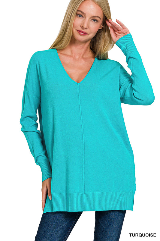Kiara Front Seam Sweater--Turquoise