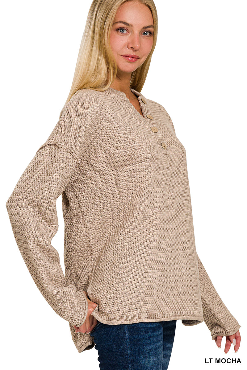 4-Button Light Mocha Henley Sweater