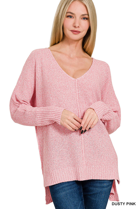 Mid-Weight Dusty Pink V-neck Knit Sweater