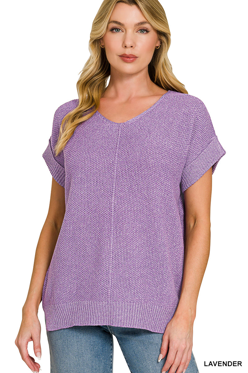 Center Seam Short Sleeve Sweater