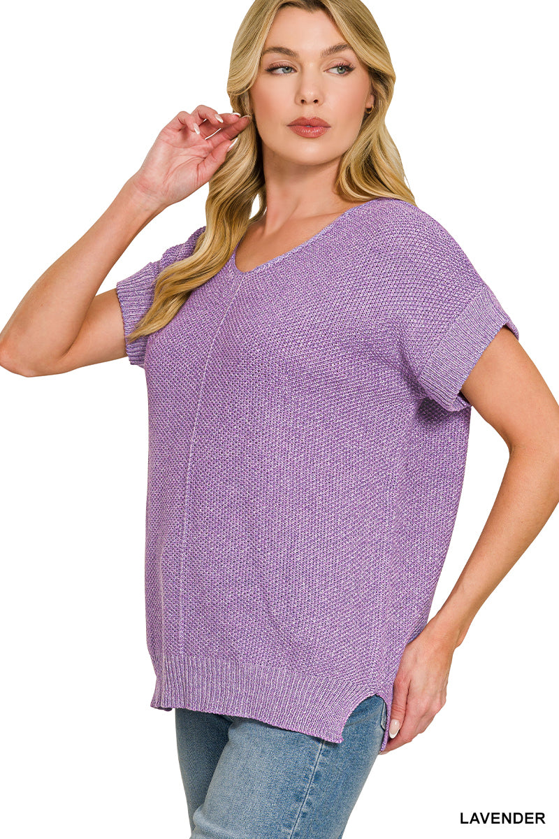 Center Seam Short Sleeve Sweater