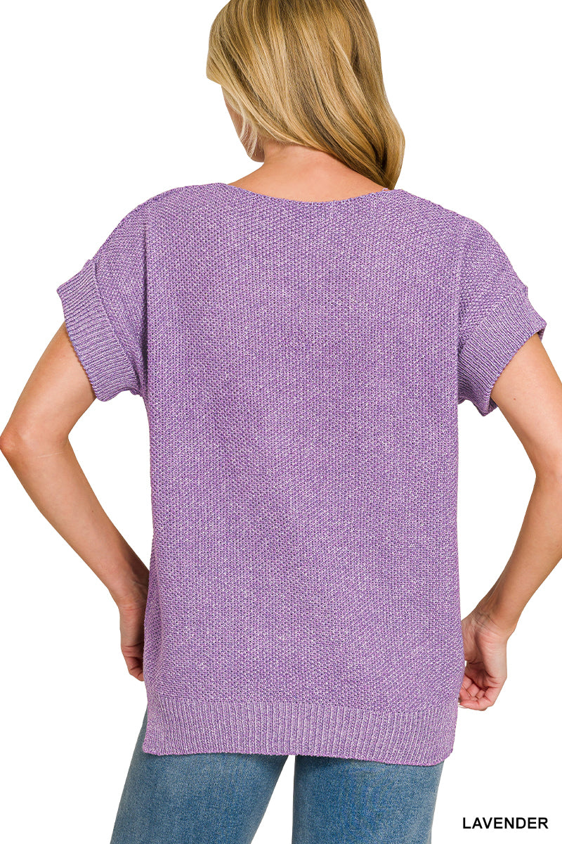 Center Seam Short Sleeve Sweater