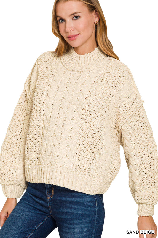 Sand Beige Cable Knit Sweater