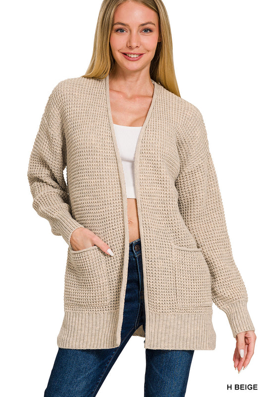 Low Gauge Waffle Open Cardigan Sweater