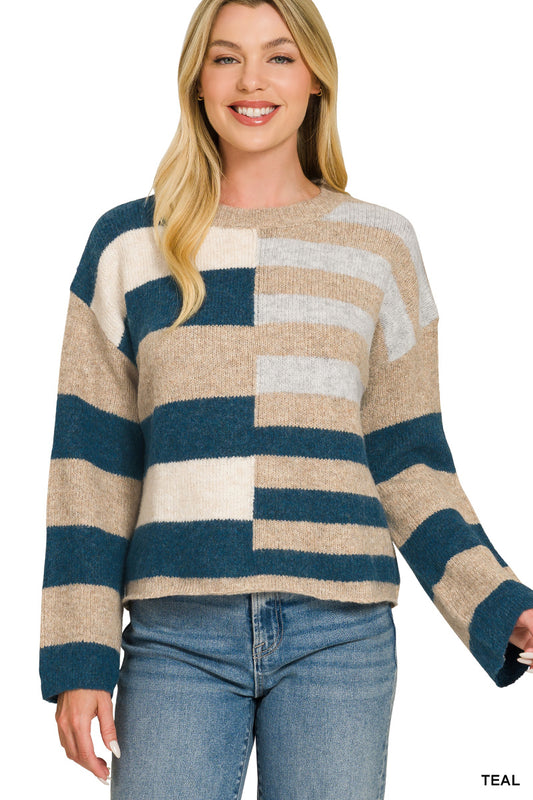 Teal Striped Colorblock Sweater