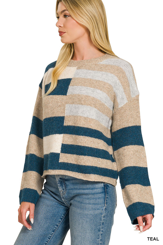 Teal Striped Colorblock Sweater
