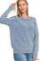 Stone Washed Cable Sleeve Crewneck Sweater