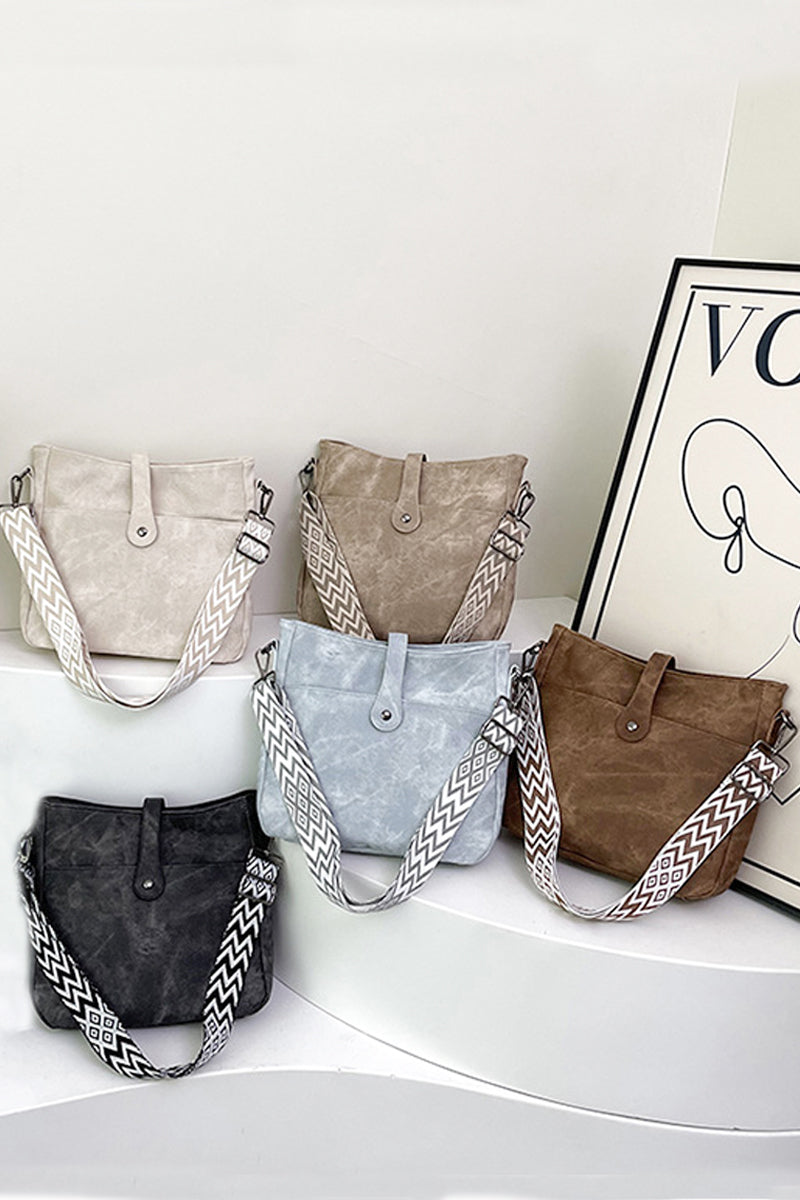 Light Mocha Distressed Faux Leather Crossbody Messenger Bag