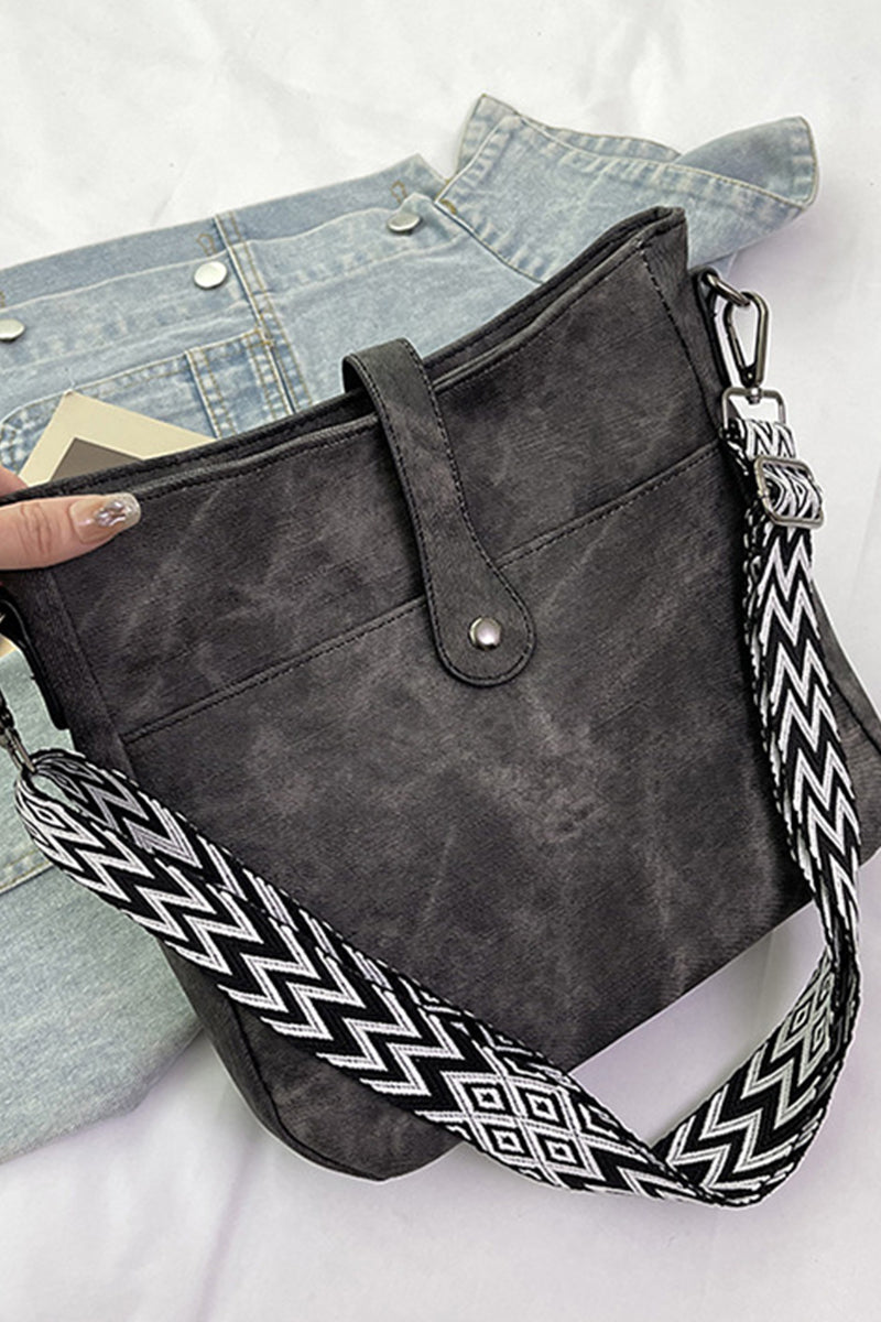 Black Distressed Faux Leather Crossbody Messenger Bag
