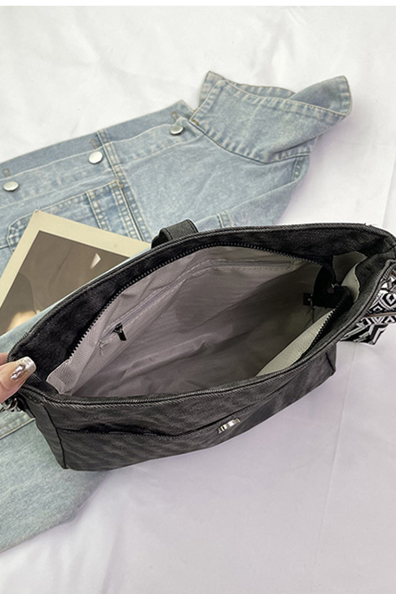 Black Distressed Faux Leather Crossbody Messenger Bag