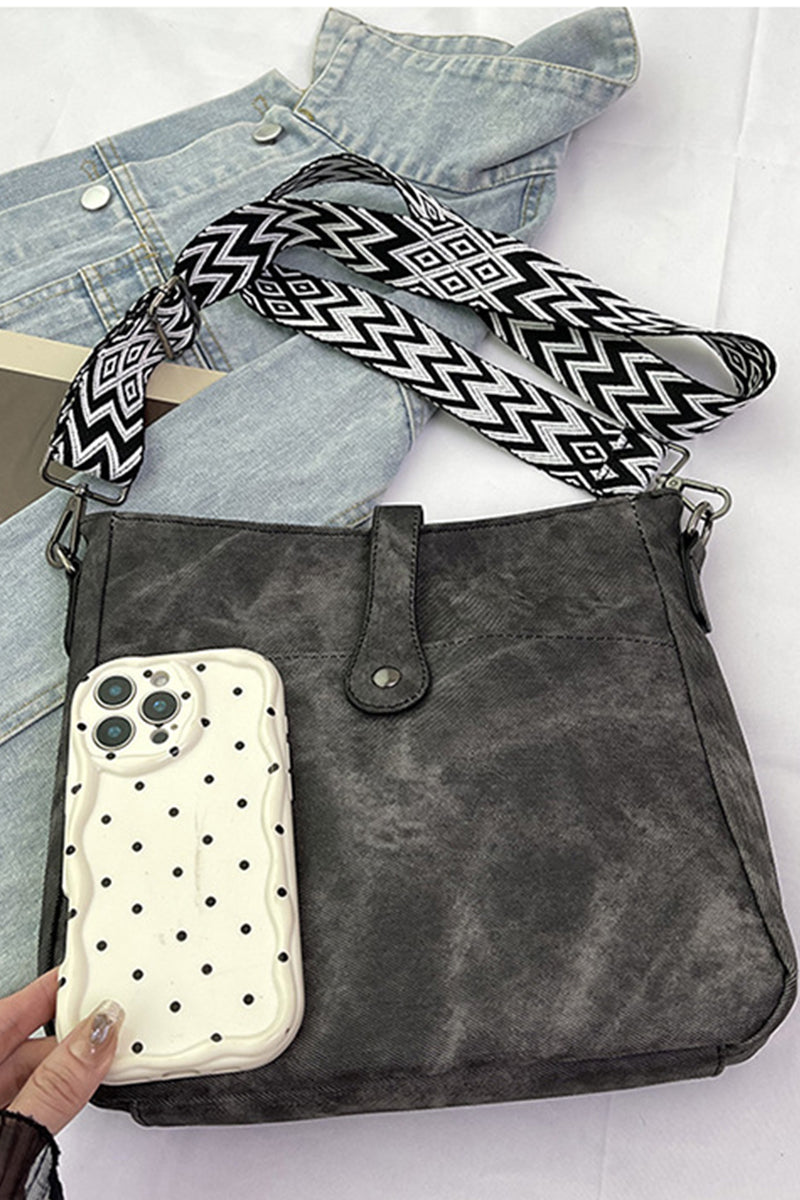 Black Distressed Faux Leather Crossbody Messenger Bag