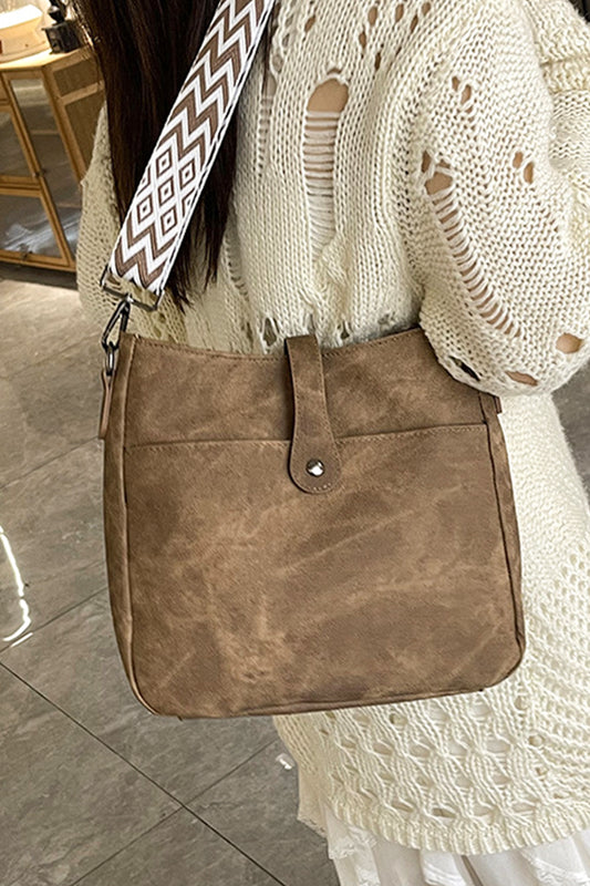 Deep Camel Distressed Faux Leather Crossbody Messenger Bag