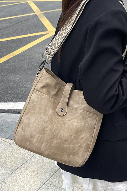 Light Mocha Distressed Faux Leather Crossbody Messenger Bag