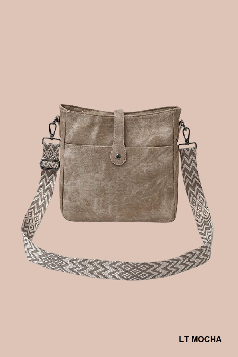 Light Mocha Distressed Faux Leather Crossbody Messenger Bag