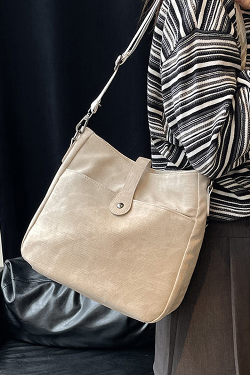 Neutral Distressed Faux Leather Crossbody Messenger Bag