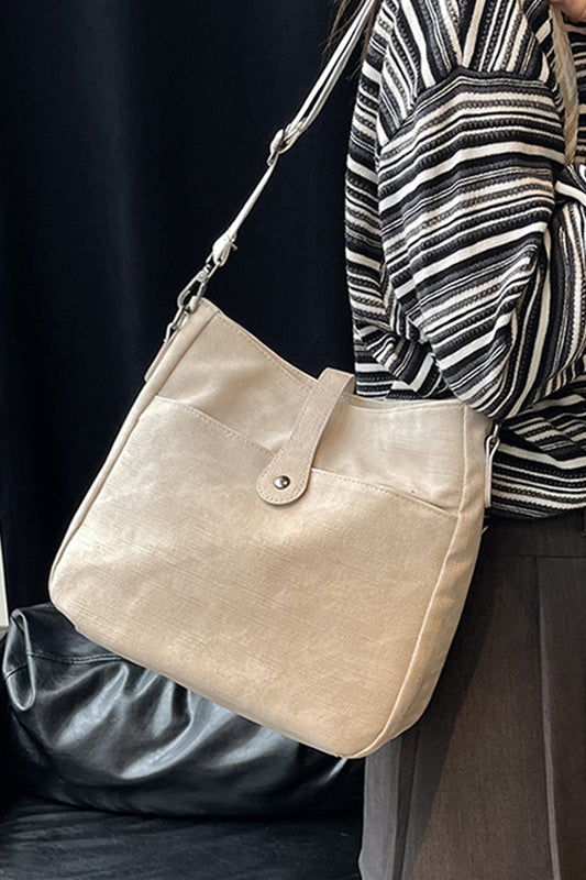 Neutral Distressed Faux Leather Crossbody Messenger Bag