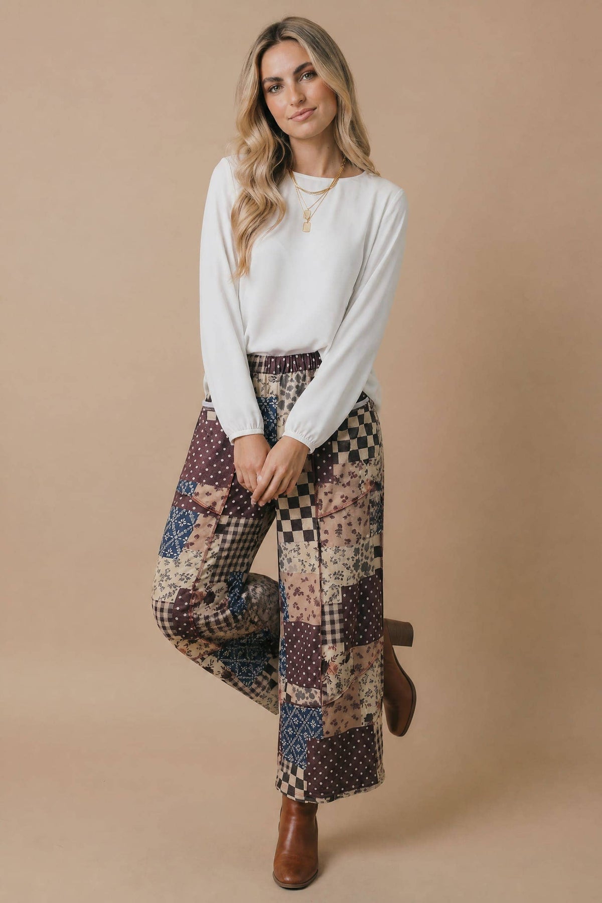 Patchwork Floral French Terry Pants (PLUS)