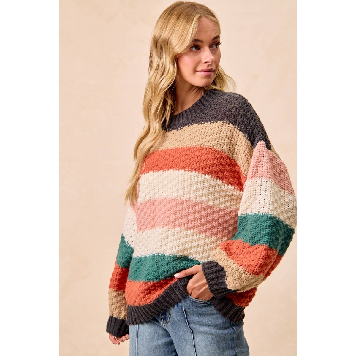Stripes Colorblock Chunky Sweater Pullover